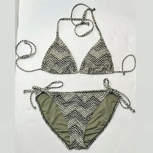 Old navy olive green printed bikini, small top, large bottoms
